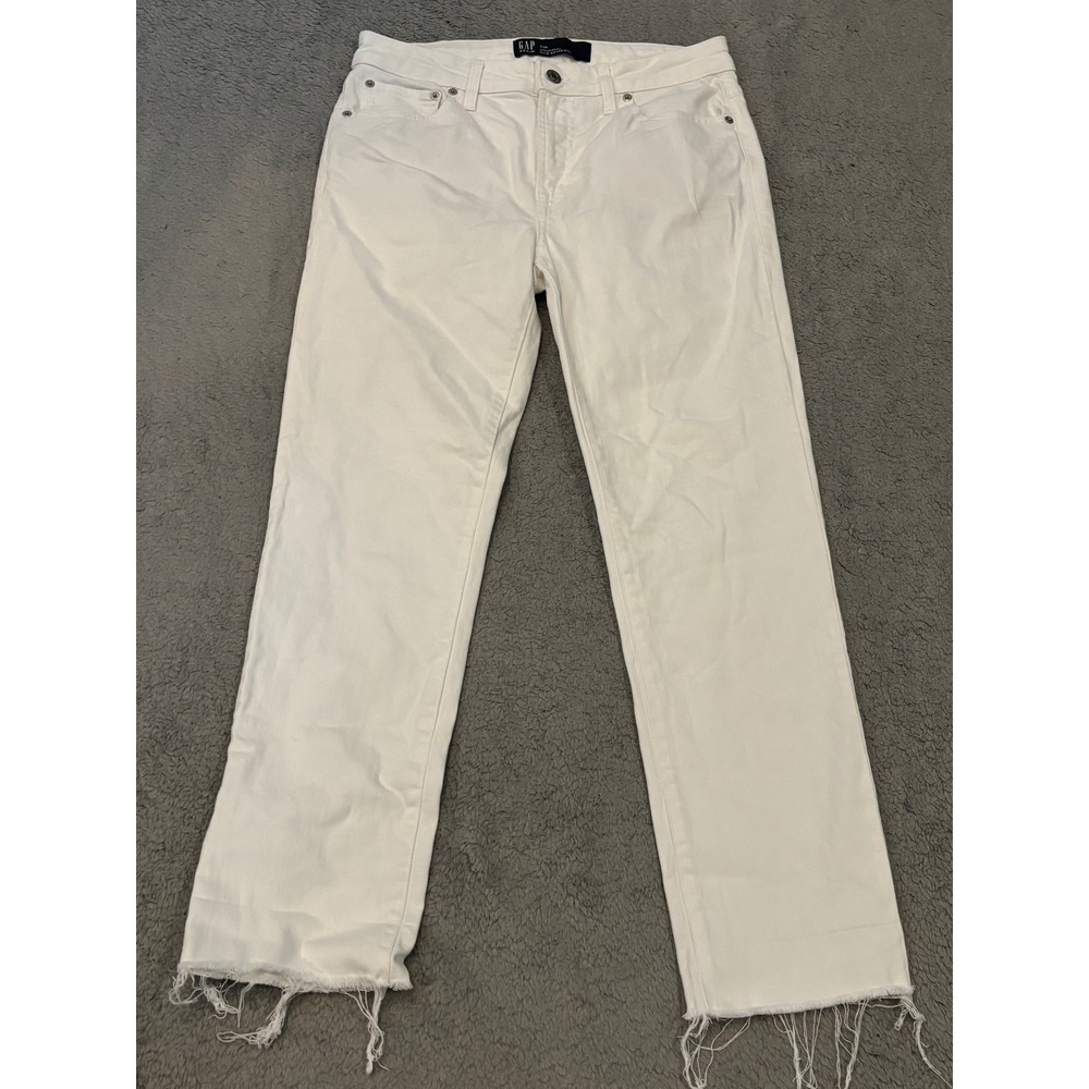 Gap Denim Universal Slim Boyfriend White Jeans Raw Hem Size 2/26